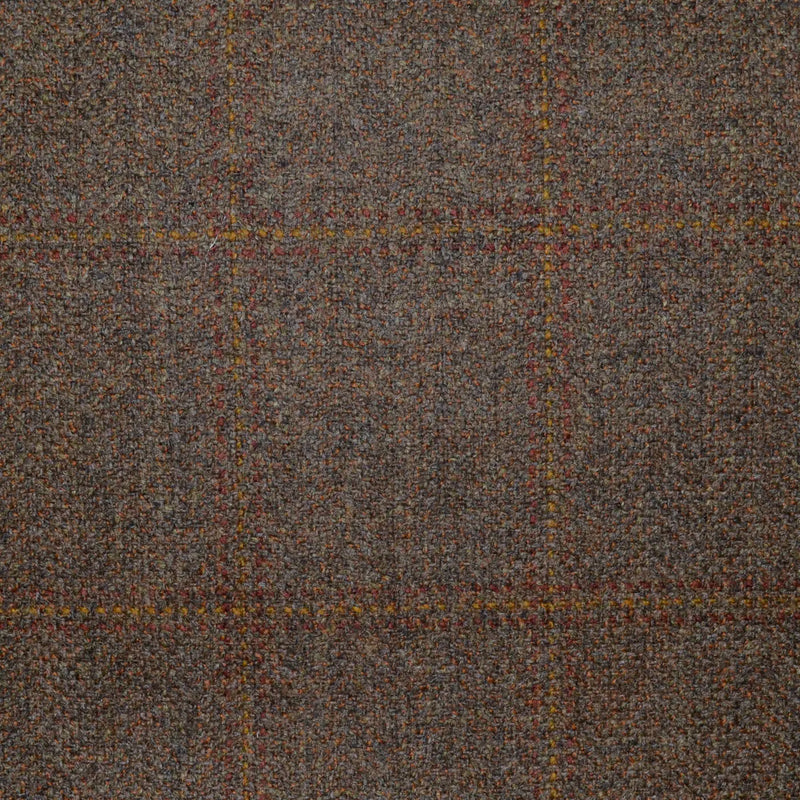 Medium Brown with Amber, Red and Tan Triple Check All Wool Scottish Tweed