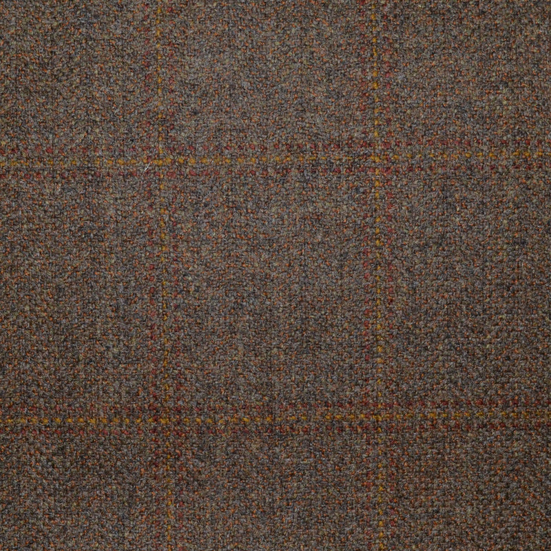 Medium Brown with Amber, Red and Tan Triple Check All Wool Scottish Tweed