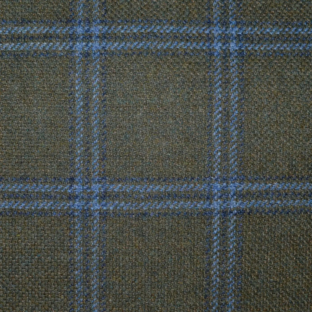 Moss Green with Navy Blue and Light Blue Triple Check All Wool Scottish Tweed