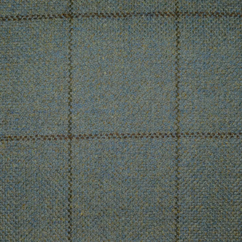 Light Green with Brown Window Pane Check All Wool Scottish Tweed