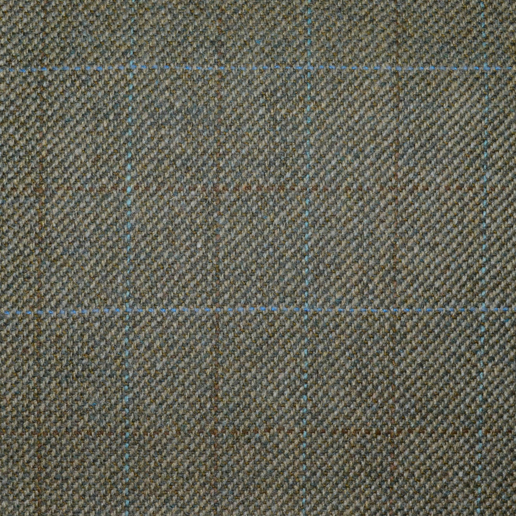Beige and Moss Green with Brown and Blue Check All Wool Scottish Tweed