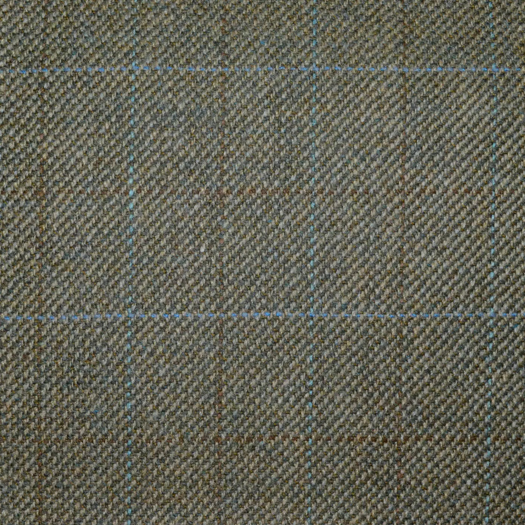 Beige and Moss Green with Brown and Blue Check All Wool Scottish Tweed