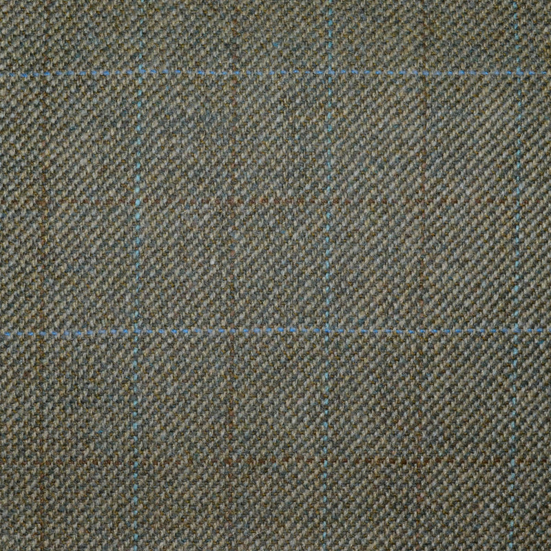 Beige and Moss Green with Brown and Blue Check All Wool Scottish Tweed