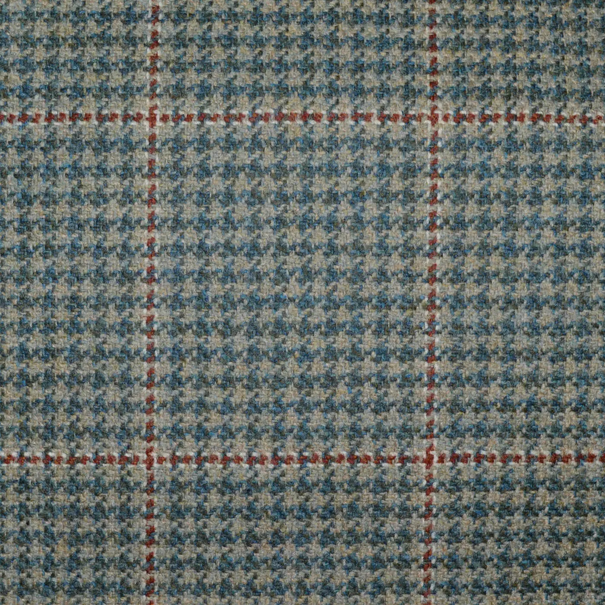Beige and Green Dogtooth with Red and White Window Pane Check All Wool Scottish Tweed