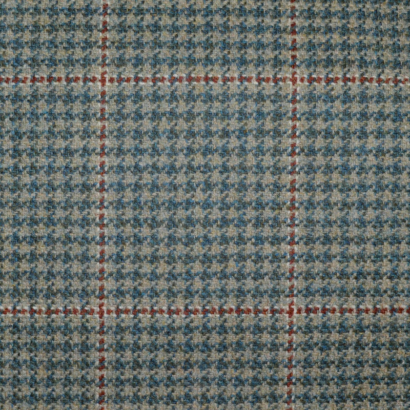 Beige and Green Dogtooth with Red and White Window Pane Check All Wool Scottish Tweed