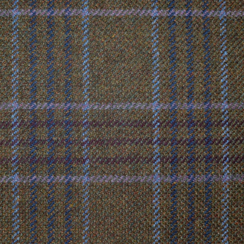 Dark Brown with Navy Blue, Lilac, Sky Blue and Burgundy Multi Check All Wool Scottish Tweed