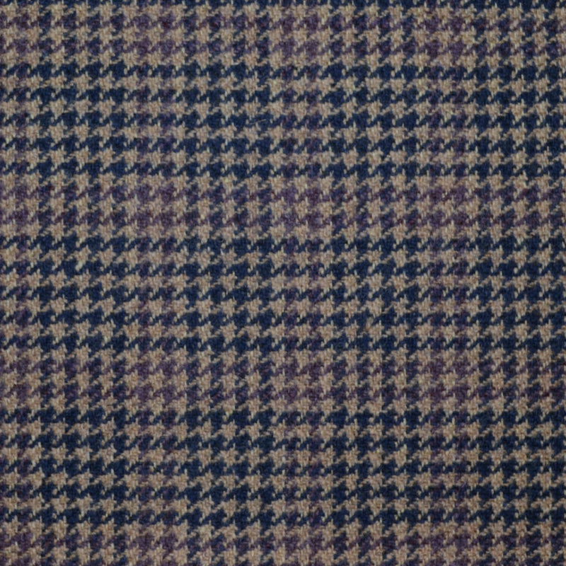 Beige, Navy Blue and Purple Dogtooth Check All Wool Scottish Tweed