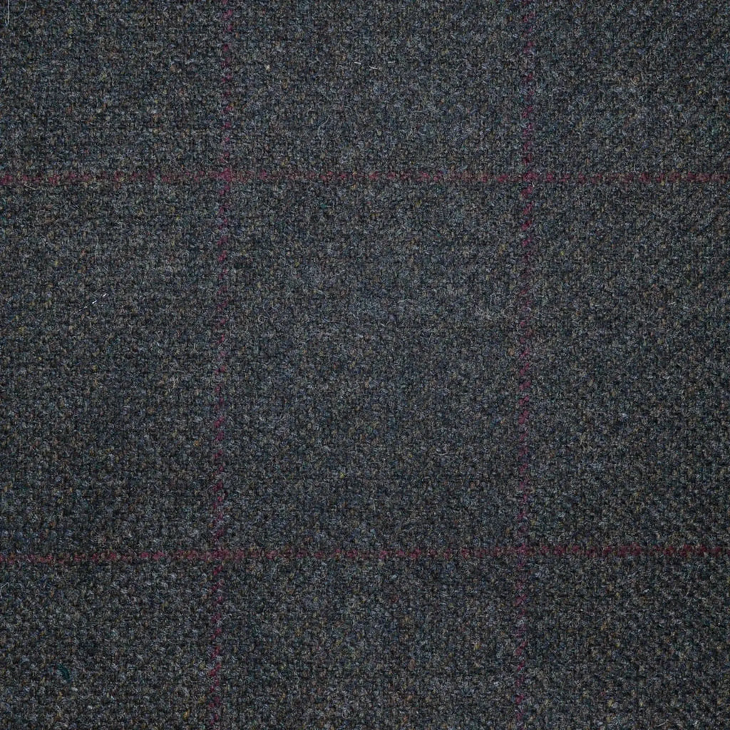 Dark Grey with Muted Red Check All Wool Scottish Tweed