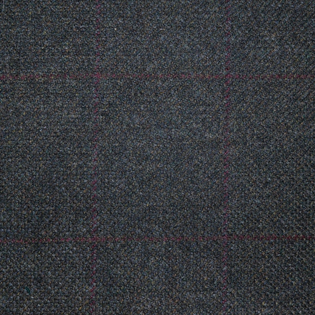 Dark Grey with Muted Red Check All Wool Scottish Tweed