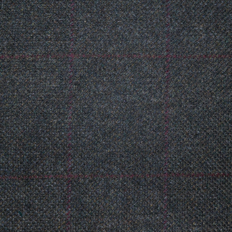 Dark Grey with Muted Red Check All Wool Scottish Tweed
