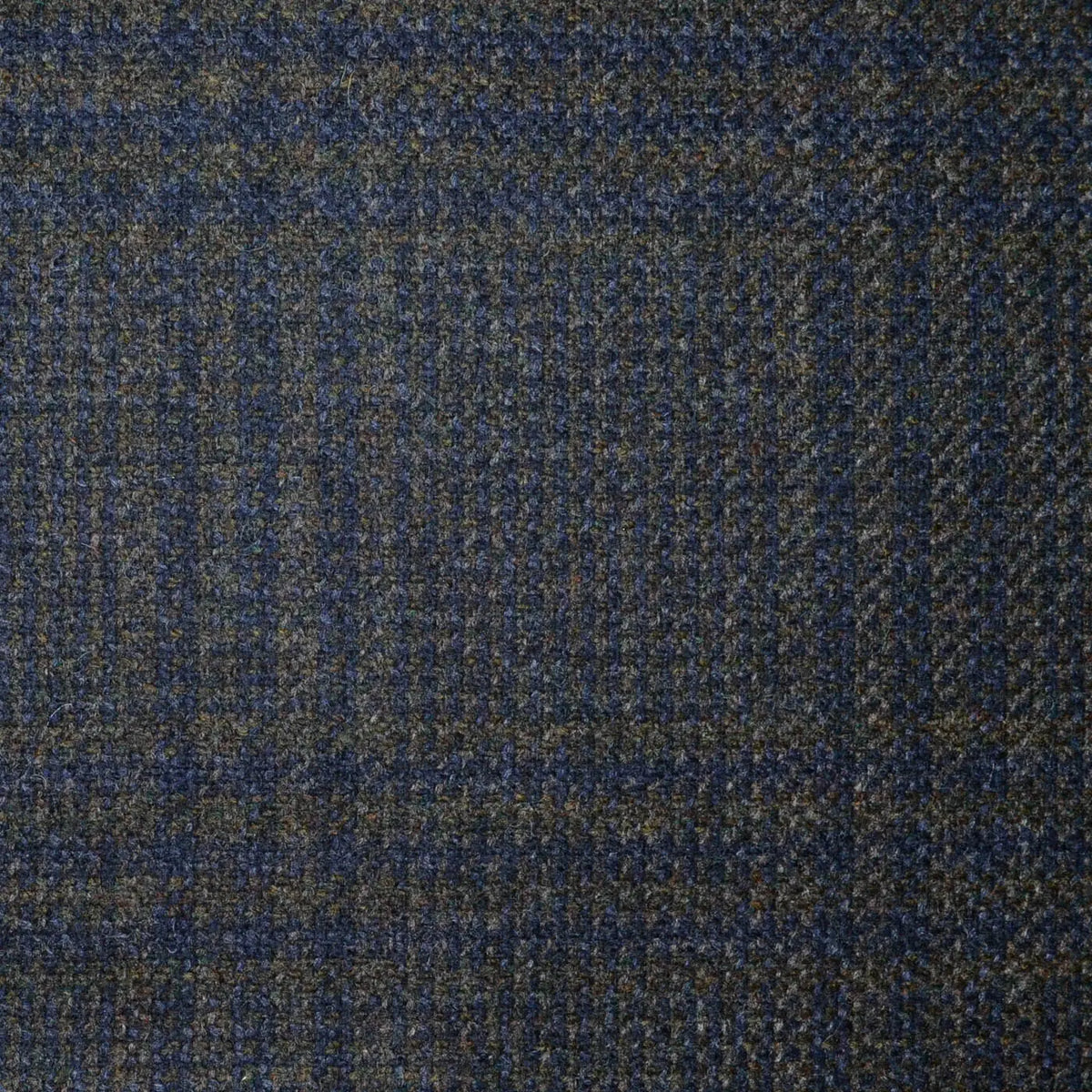 Dark Brown with Navy Blue Plaid Check All Wool Scottish Tweed