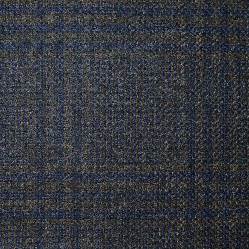Dark Brown with Navy Blue Plaid Check All Wool Scottish Tweed