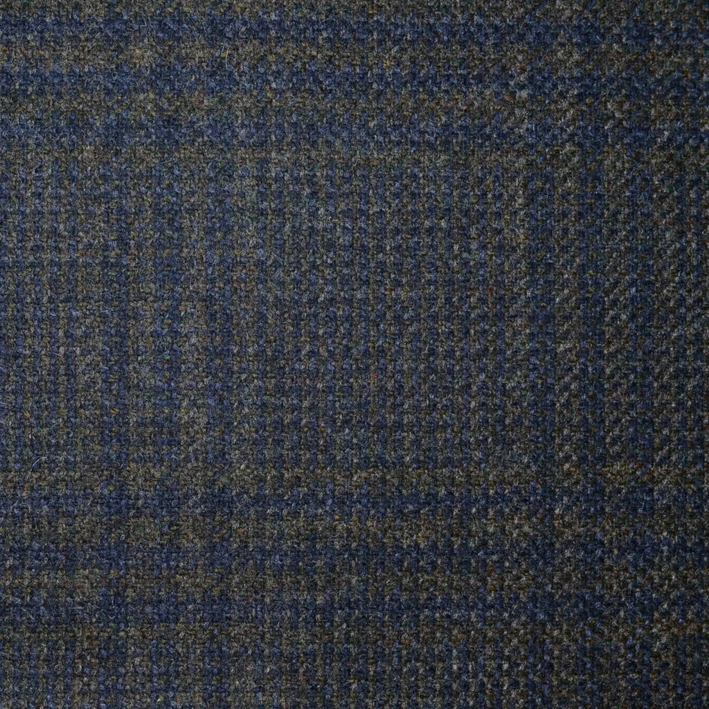 Dark Brown with Navy Blue Plaid Check All Wool Scottish Tweed