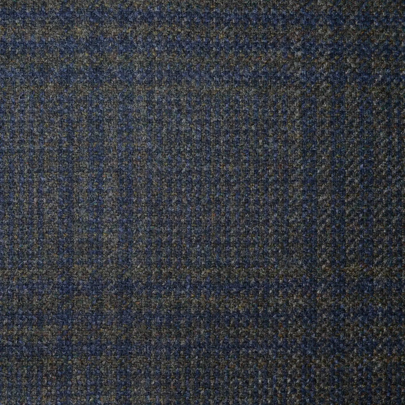 Dark Brown with Navy Blue Plaid Check All Wool Scottish Tweed