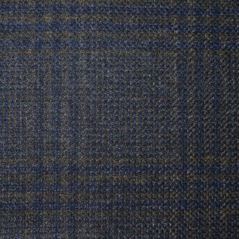 Dark Brown with Navy Blue Plaid Check All Wool Scottish Tweed