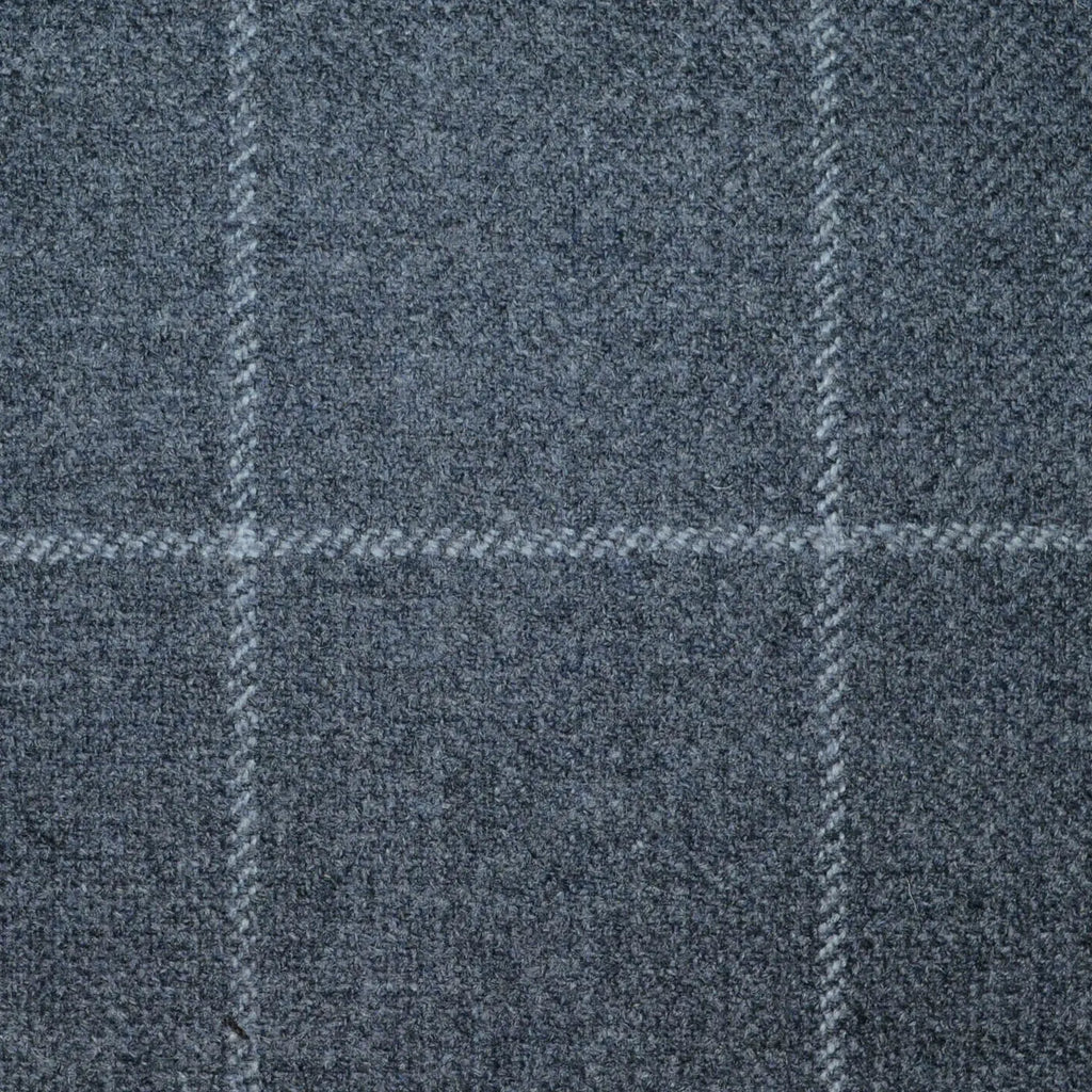 Medium Grey with Silver Grey Window Pane Check All Wool Scottish Tweed