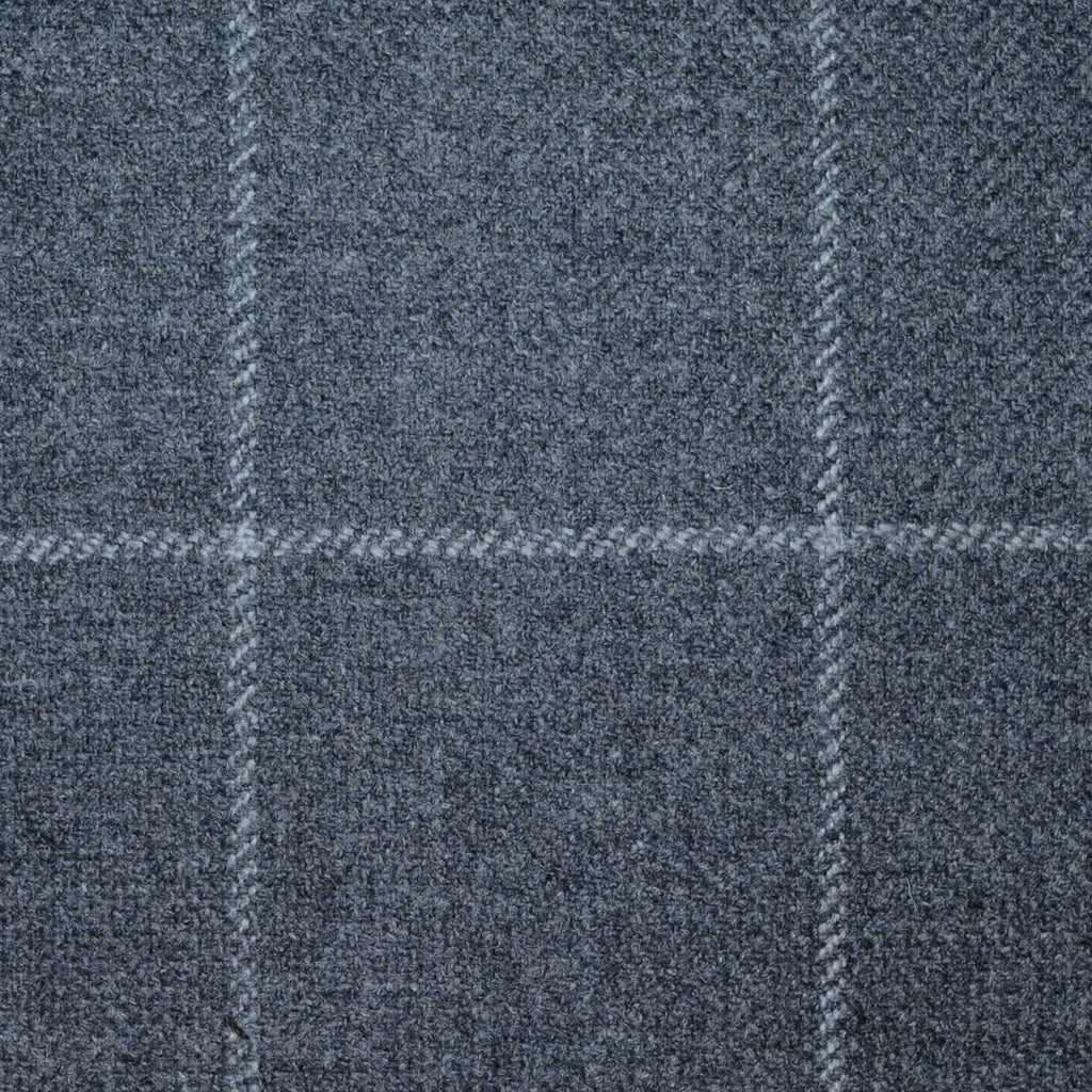 Medium Grey with Silver Grey Window Pane Check All Wool Scottish Tweed