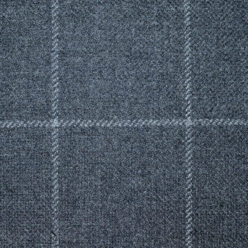 Medium Grey with Silver Grey Window Pane Check All Wool Scottish Tweed