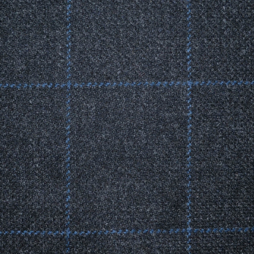 Dark Grey with Royal Blue Window Pane Check All Wool Scottish Tweed