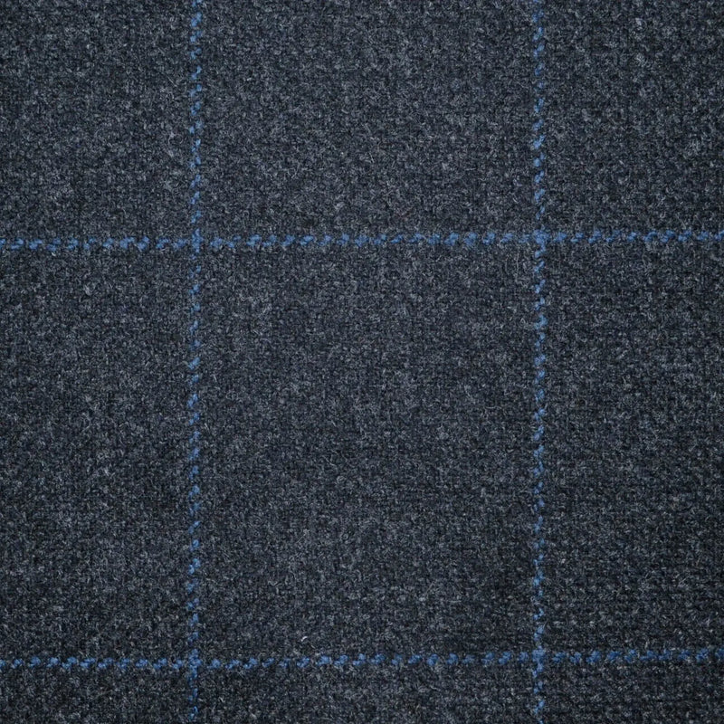 Dark Grey with Royal Blue Window Pane Check All Wool Scottish Tweed