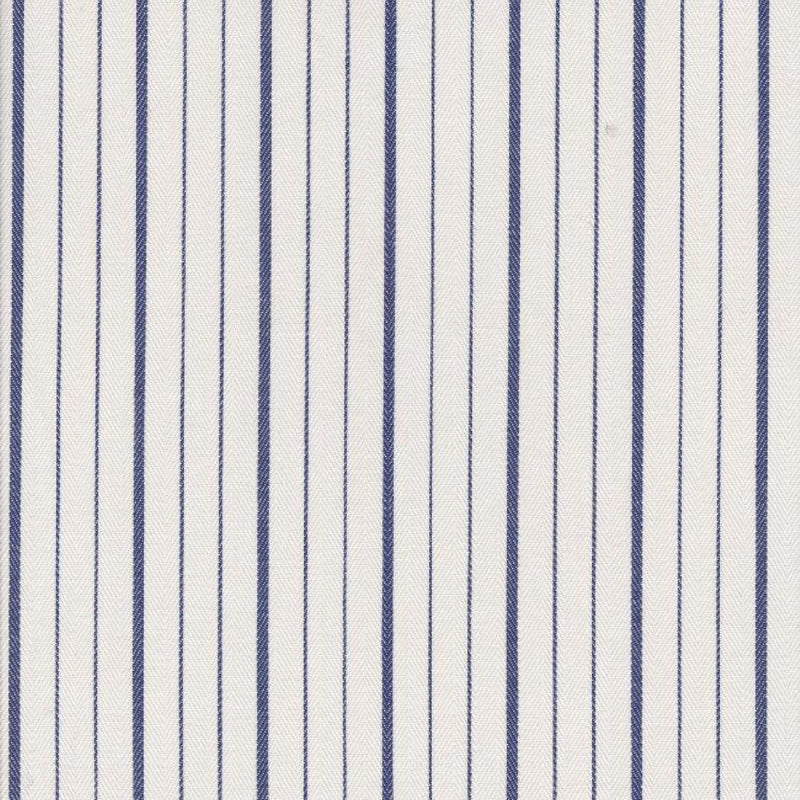 White with Blue Double Stripe Cotton Ticking Stripe