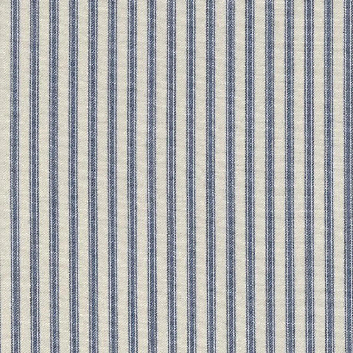 White with Blue Triple Stripe Cotton Ticking Stripe