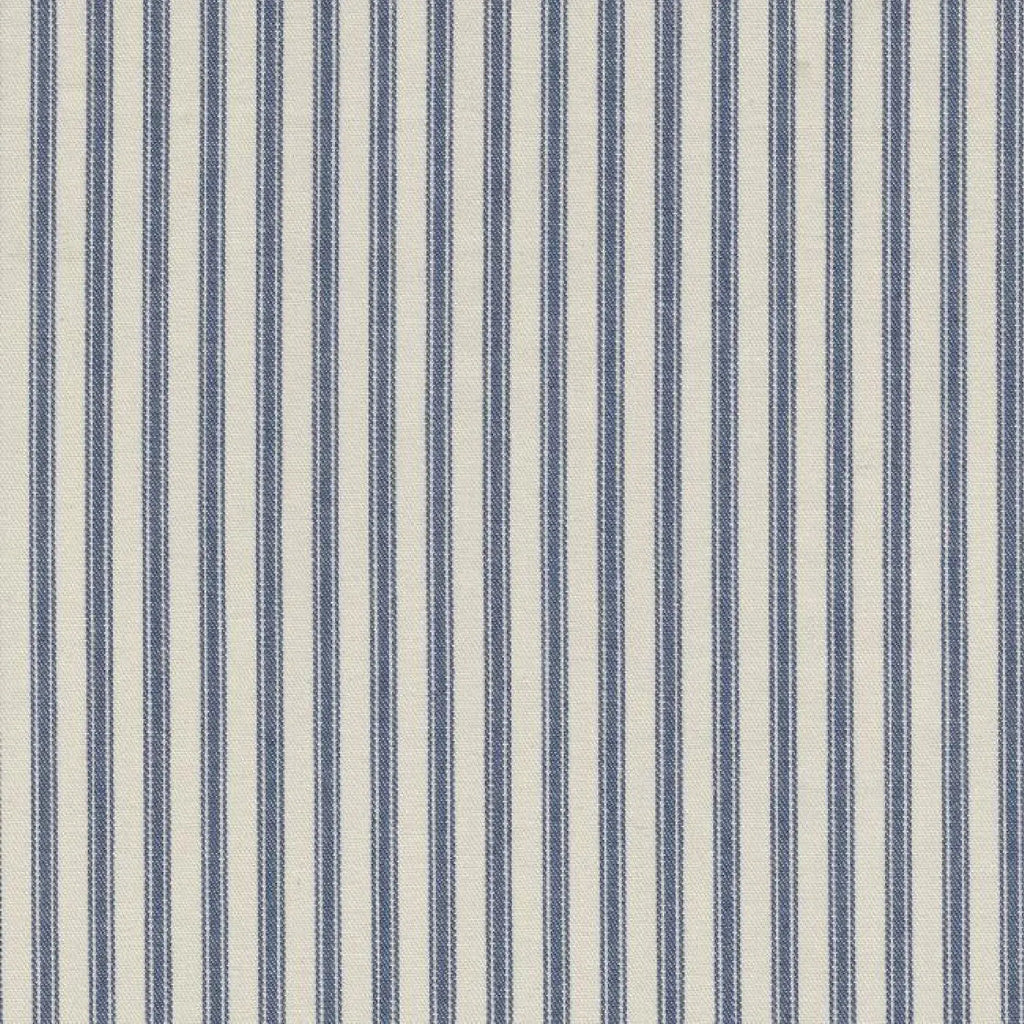White with Blue Triple Stripe Cotton Ticking Stripe