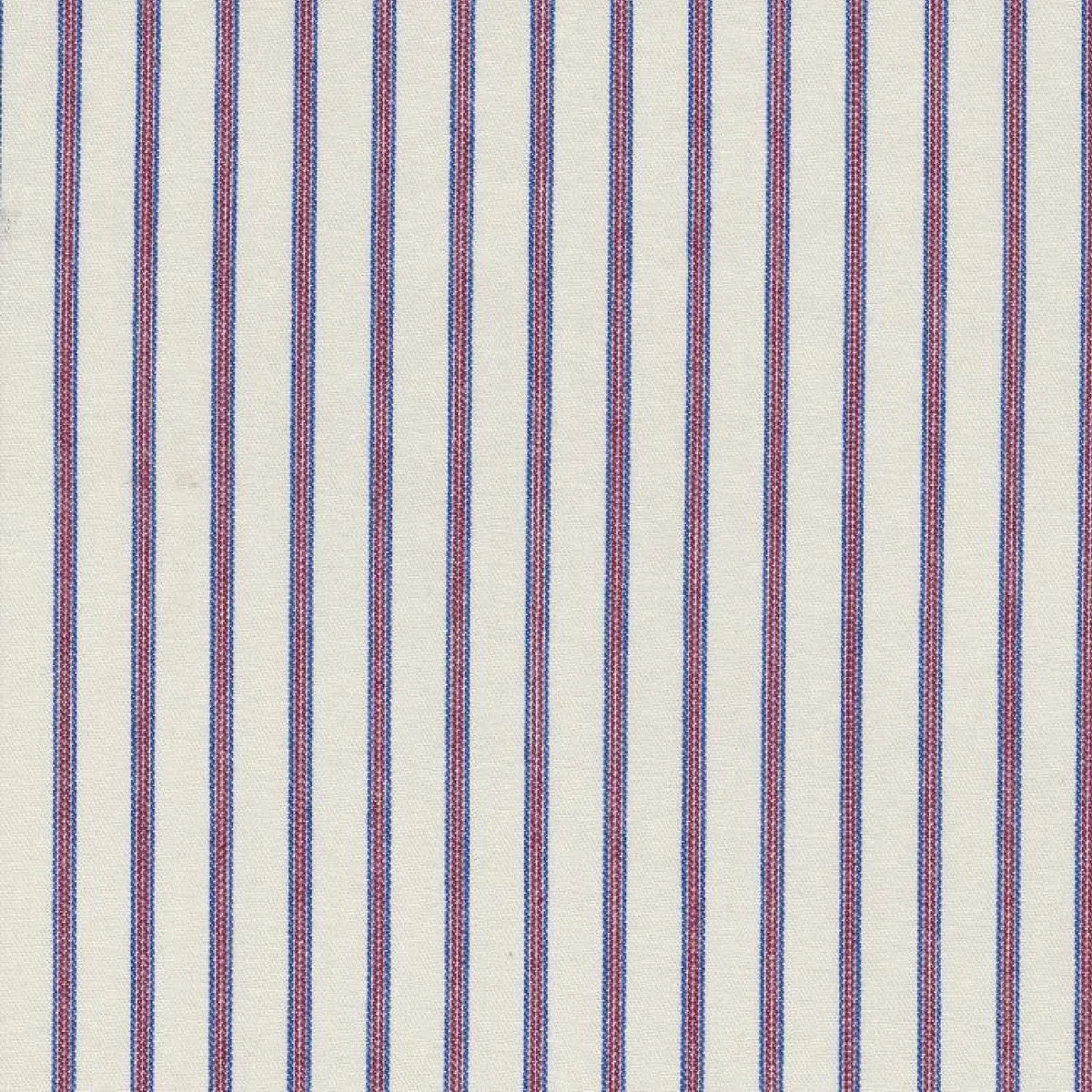 White with Blue & Red Triple Stripe Cotton Ticking Stripe