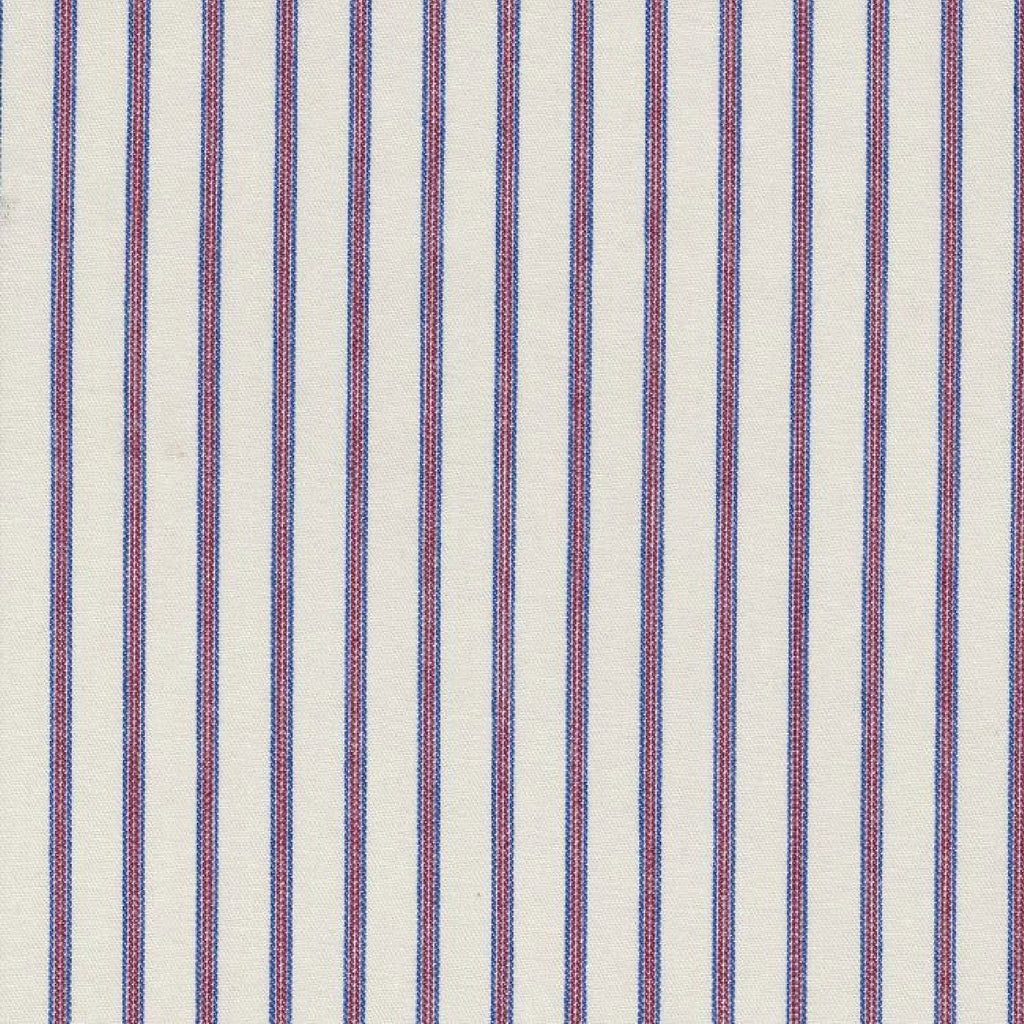 White with Blue & Red Triple Stripe Cotton Ticking Stripe