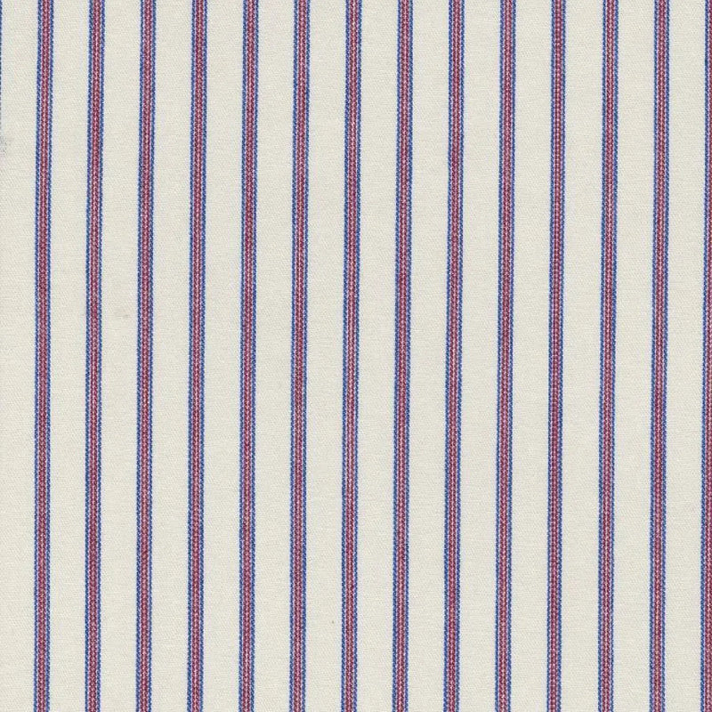 White with Blue & Red Triple Stripe Cotton Ticking Stripe
