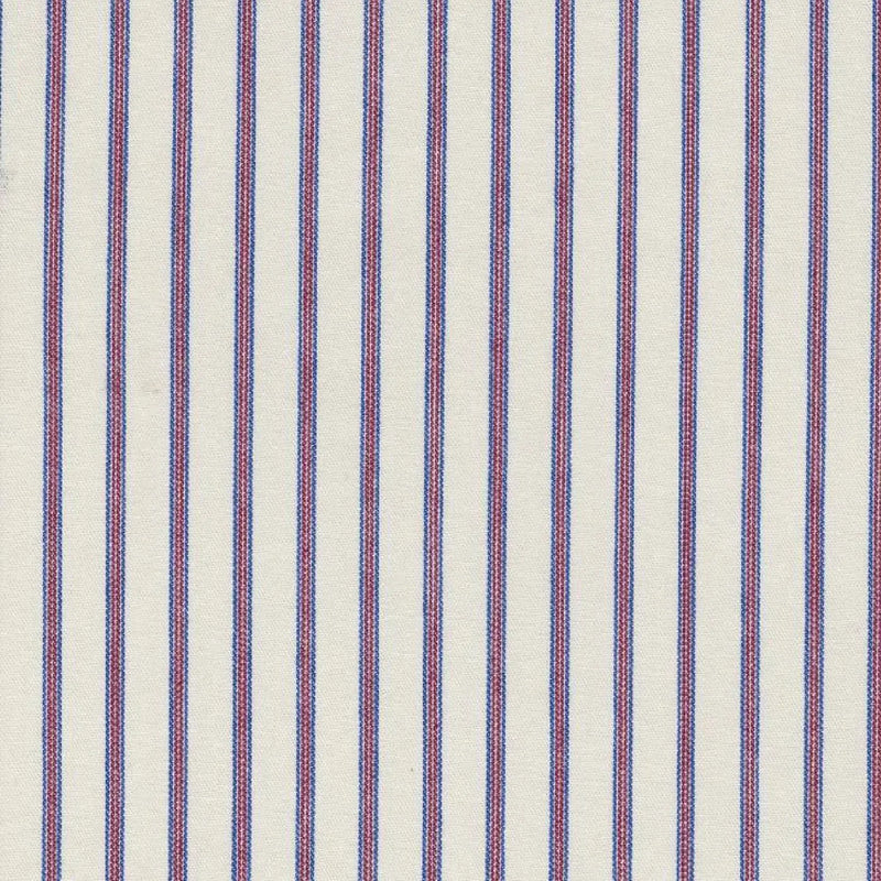 White with Blue & Red Triple Stripe Cotton Ticking Stripe