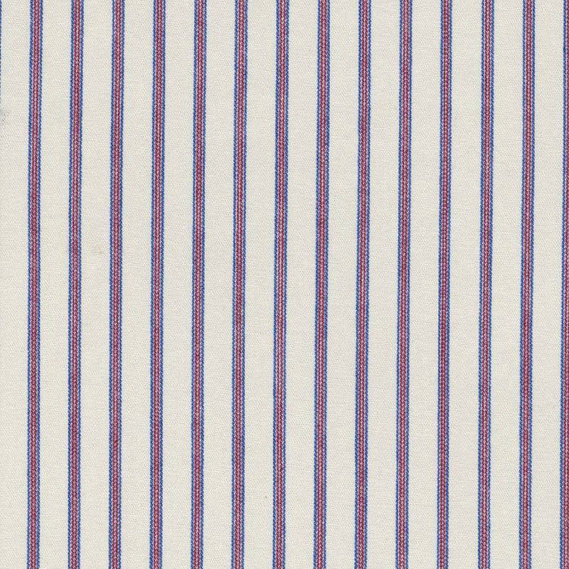 White with Blue & Red Triple Stripe Cotton Ticking Stripe