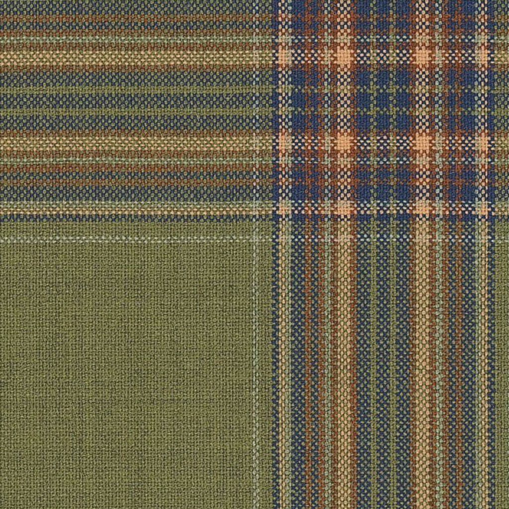 Olive with Orange Plaid Check Suiting/Jacketing All Wool Suiting By Holland & Sherry