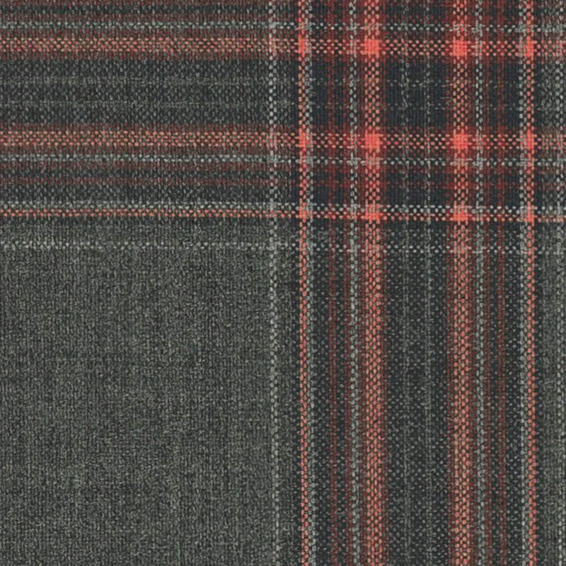 Dark Grey with Coral Plaid Check Suiting/Jacketing All Wool Suiting By Holland & Sherry