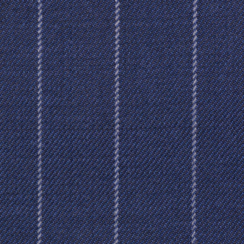 Bright Navy Blue Chalk Stripe Super 100's All Wool Suiting By Holland & Sherry