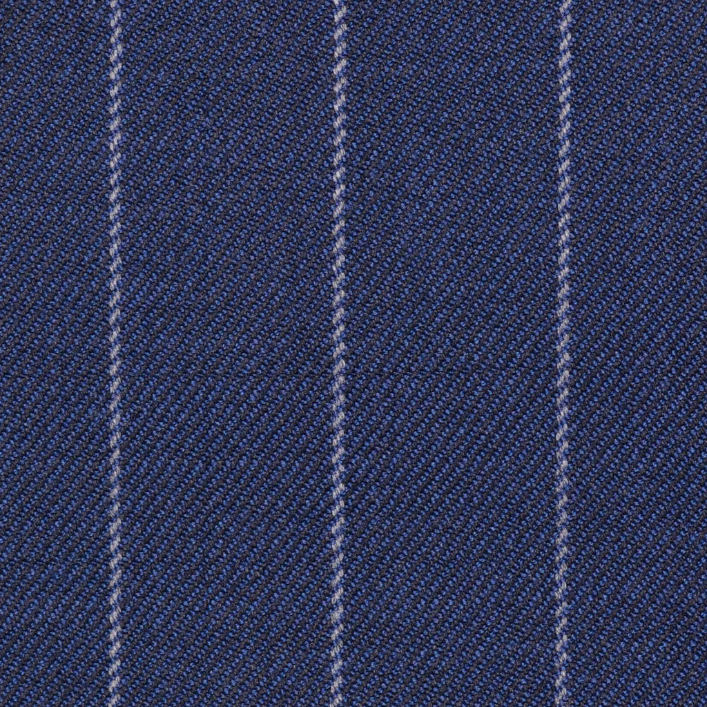 Bright Navy Blue Chalk Stripe Super 100's All Wool Suiting By Holland & Sherry