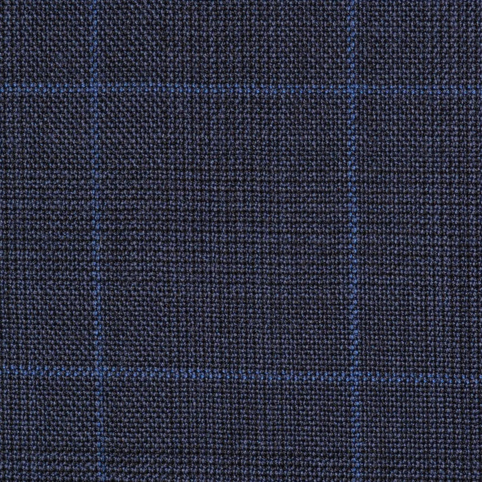 Bright Navy Blue Glen Check Super 100's All Wool Suiting By Holland & Sherry