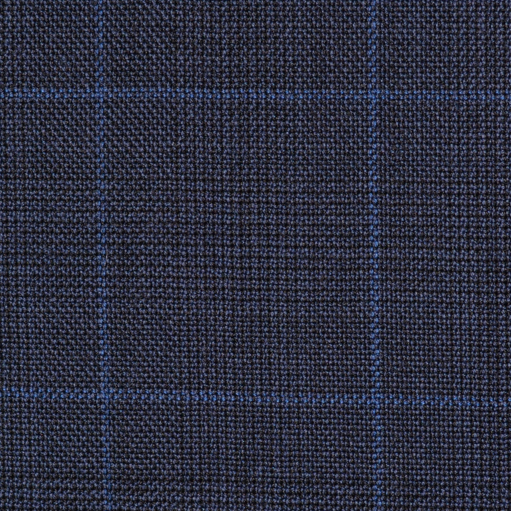 Bright Navy Blue Glen Check Super 100's All Wool Suiting By Holland & Sherry