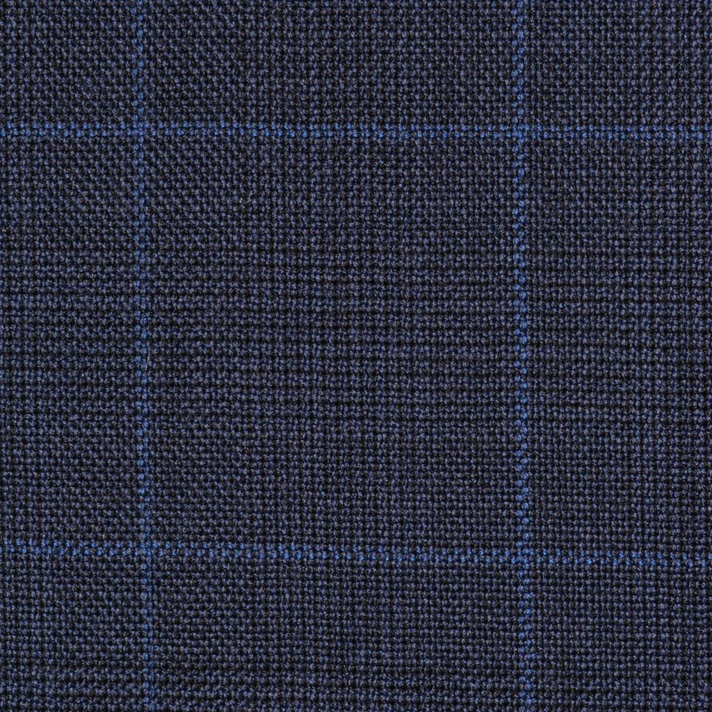 Bright Navy Blue Glen Check Super 100's All Wool Suiting By Holland & Sherry