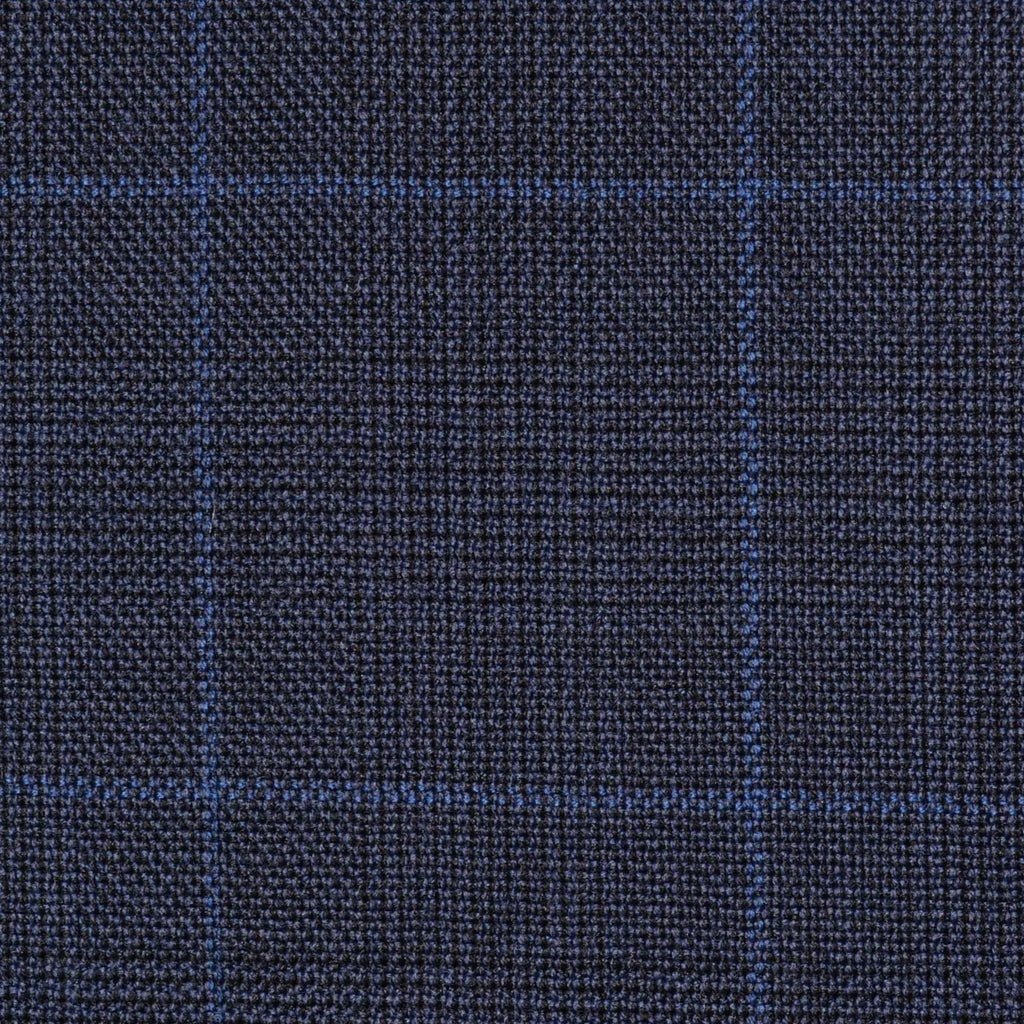 Bright Navy Blue Glen Check Super 100's All Wool Suiting By Holland & Sherry