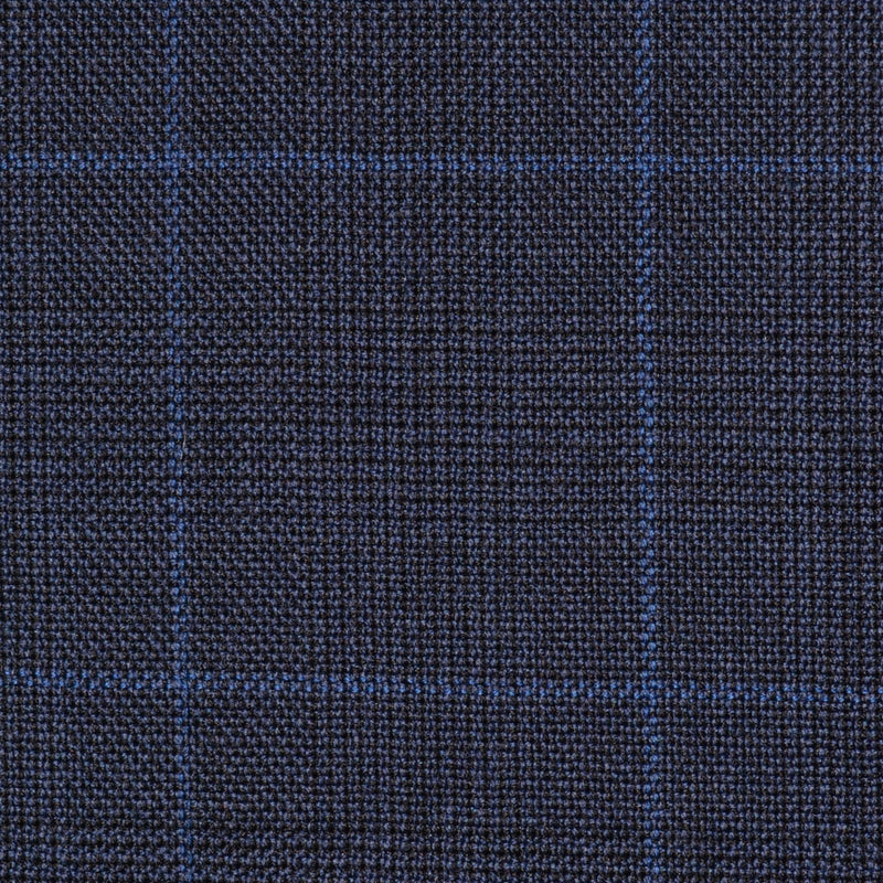 Bright Navy Blue Glen Check Super 100's All Wool Suiting By Holland & Sherry