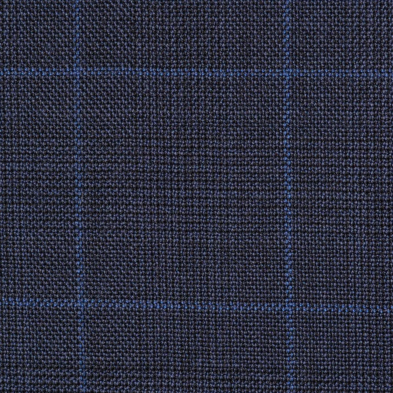 Bright Navy Blue Glen Check Super 100's All Wool Suiting By Holland & Sherry