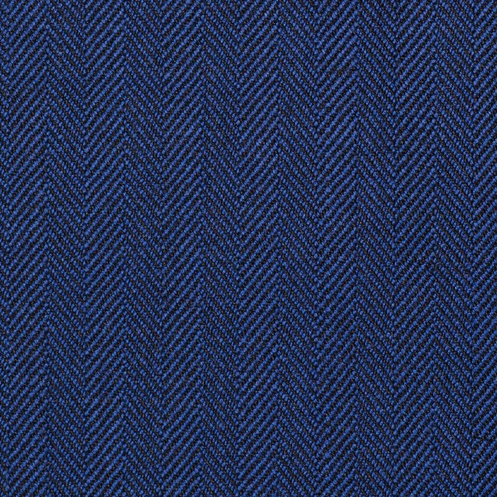 Bright Navy Blue Narrow Herringbone Super 100's All Wool Suiting By Holland & Sherry