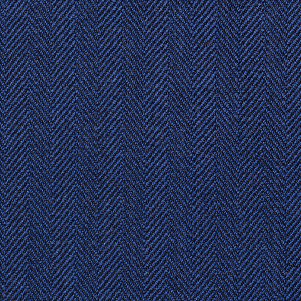 Bright Navy Blue Narrow Herringbone Super 100's All Wool Suiting By Holland & Sherry