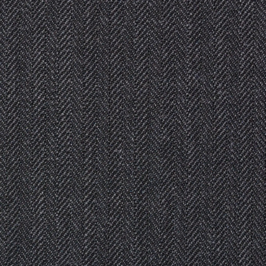 Dark Grey Narrow Herringbone Super 100's All Wool Suiting By Holland & Sherry