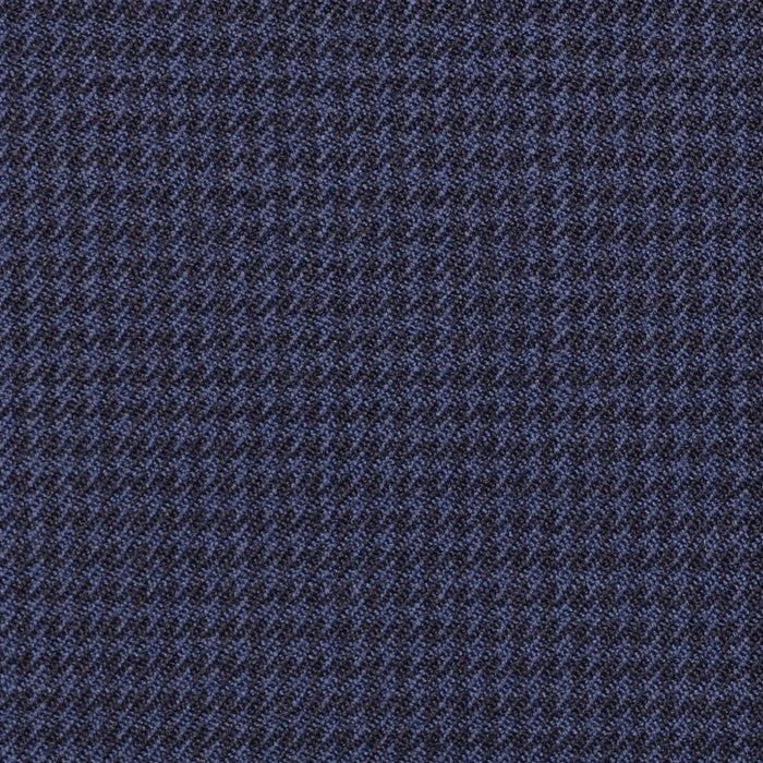 Medium Blue and Navy Blue Small Dogtooth Check Super 100's All Wool Suiting By Holland & Sherry