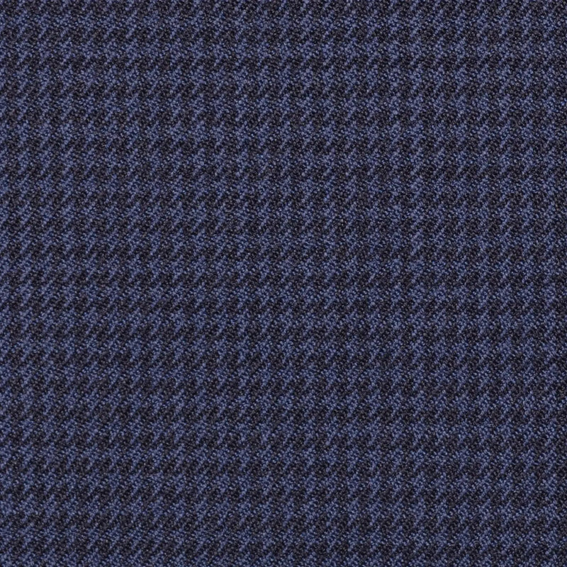 Medium Blue and Navy Blue Small Dogtooth Check Super 100's All Wool Suiting By Holland & Sherry