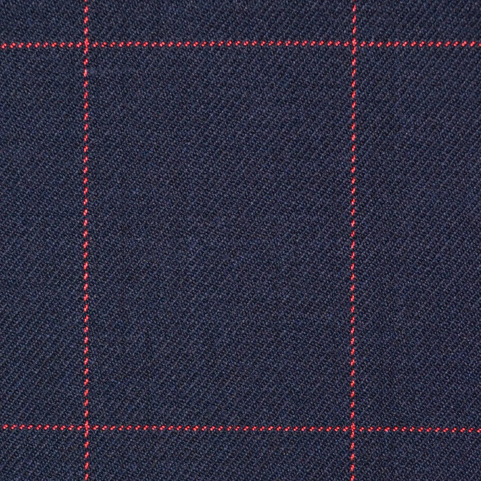 Navy Blue with Red Window Pane Check Super 100's All Wool Suiting By Holland & Sherry