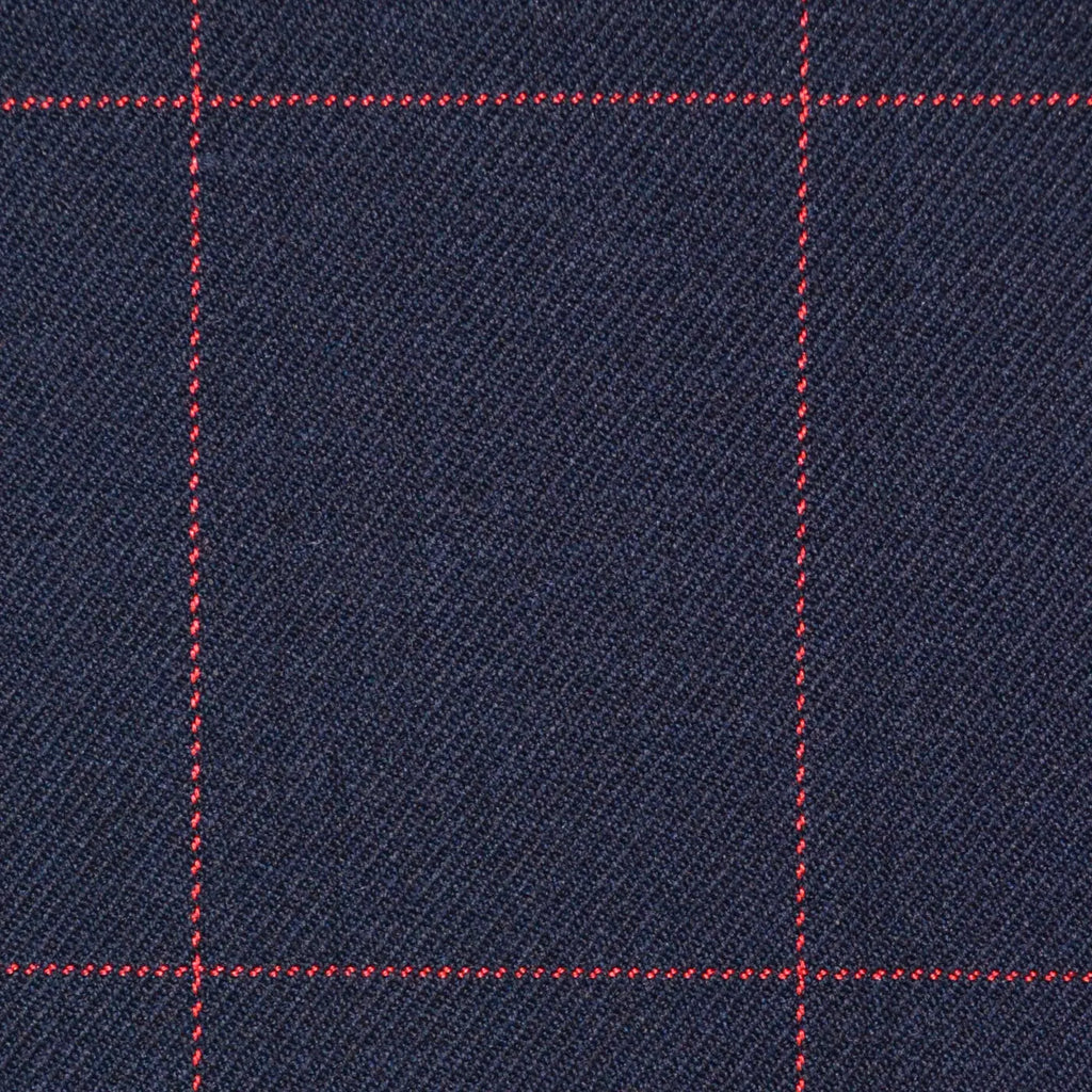 Navy Blue with Red Window Pane Check Super 100's All Wool Suiting By Holland & Sherry
