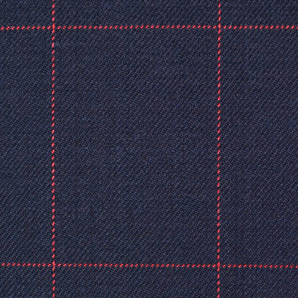 Navy Blue with Red Window Pane Check Super 100's All Wool Suiting By Holland & Sherry